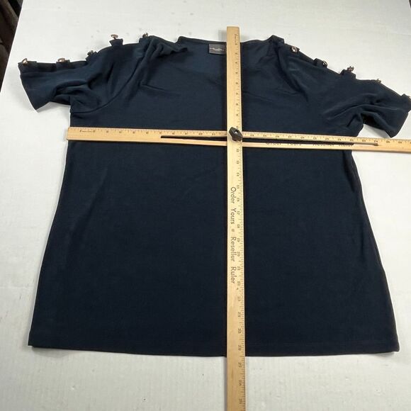 Chicos Travelers Wrinkle Resistant Top Blue Cut Out Sleeve Stretch Blouse 3 XL - Picture 5 of 10